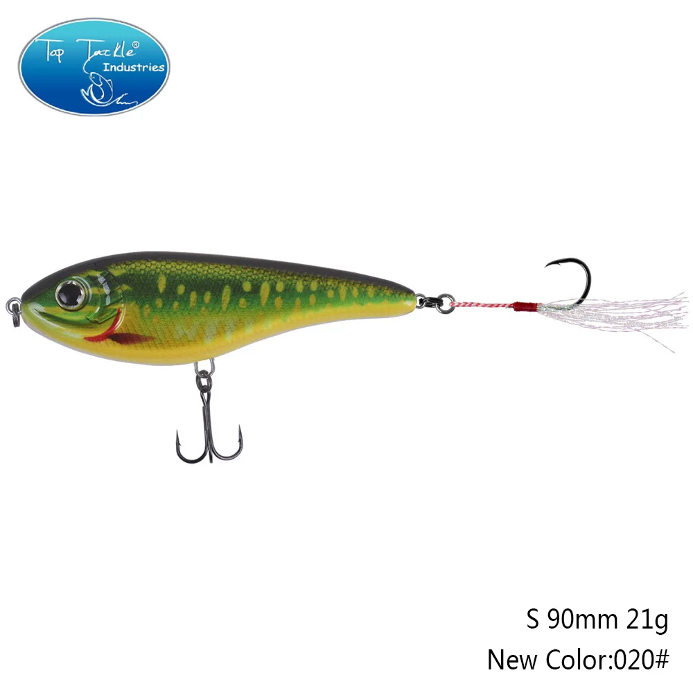 90mm 21g 020 90 мм 21 г цвета от 001 до 035 Тонущая Мускусная Щука искусственная рывковая приманка с одним крюком перьевая приманка для рыбалки - Цвет: 90mm 21g 020
