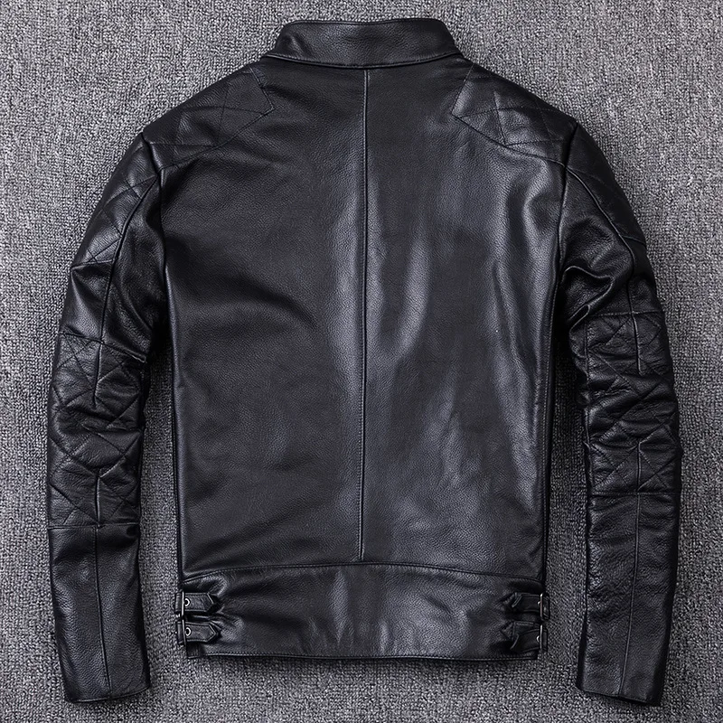 

2020 Men's Genuine Leather Jacket Black Pleated Motorcycle Leather Jackets Genuine Cowhide Biker Coat for Male