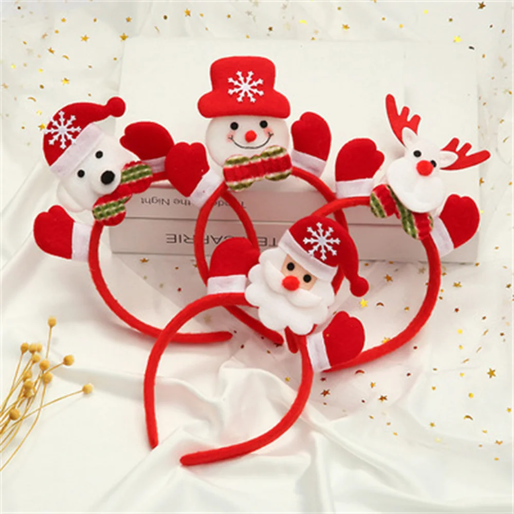 

Lovely Christmas Santa Reindeer Snowman Bear LED Light Headband Hair Band Lightening Double Head Xmas Decoration Red New Years