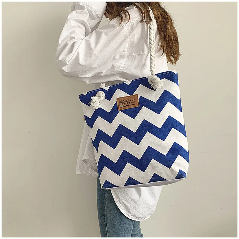 Полосатые холщовые сумки на плечо Экологичная посылка для покупок сумка тоут