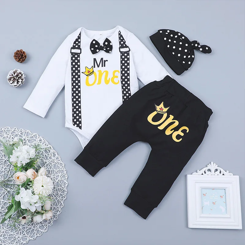 Newborn Infant Baby boy clothes 2021 Spring Fashion British England Mr One Romper +Trousers+Hat 3PCS Fall Infant baby clothing