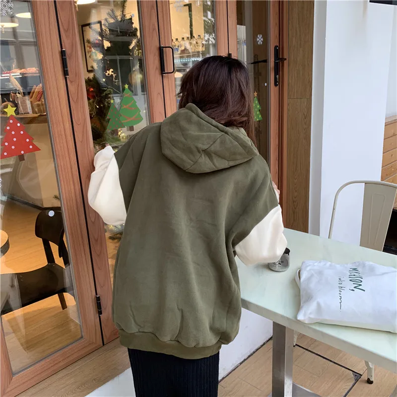 Женские толстовки с длинным рукавом и бархатом свободная универсальная