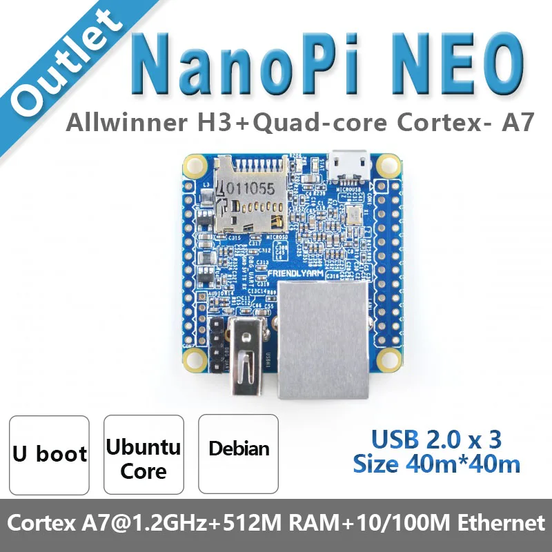 

NanoPi NEO Allwinner H3 Development Board Super Raspberry Pie Quad-core Cortex-A7 DDR3 RAM 512MB Run Ubuntu Core NPI4