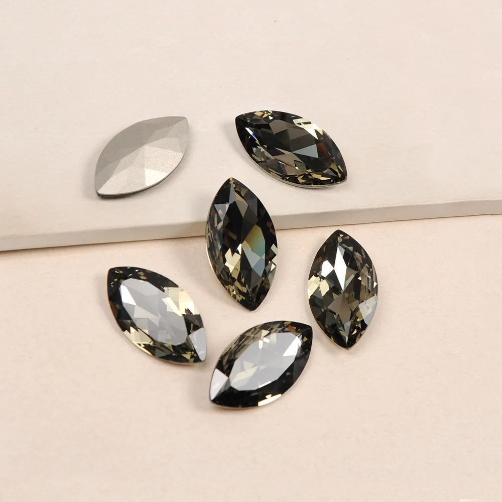 

Черный Алмаз Navette K9 стеклянный кристалл классический Стразы с когтями пришивные стразы заостренные с обратной стороны стразы s DIY Craft