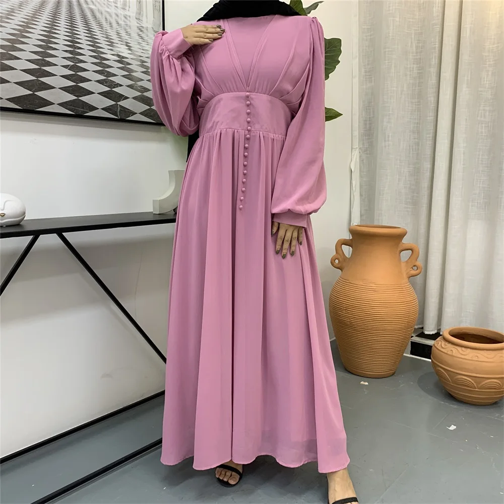 Мусульманский хиджаб платье 2020 женские однотонное шифоновое платье-рубашка на пуговицах ИД Мубарак Вечерние вечернее длинное платье ...