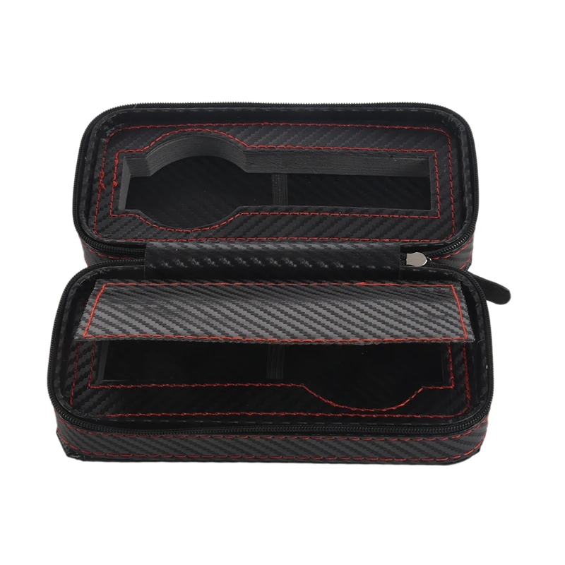 

2 Slots Carbon Fibre Watch Box Bag Display Zipper Case Display Storage Portable Travel Holder Case Portable Leather Organizer