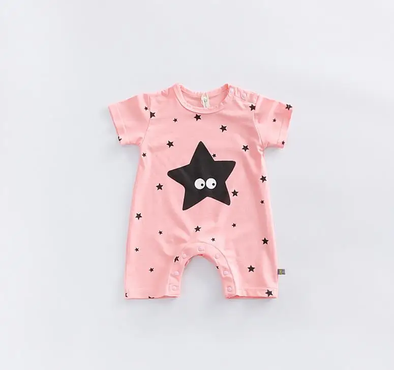 Pink1 Брендовые детские комбинезоны с короткими рукавами; хлопковые комбинезоны для маленьких мальчиков и девочек; комбинезон для новорожденных с изображением черной Луны; летняя одежда для младенцев; милые костюмы - Цвет: Pink1
