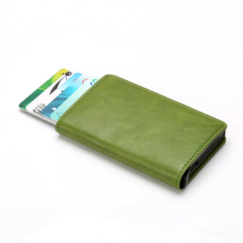 DIENQI, кредитный держатель для карт, кошелек для мужчин и женщин, металлическая RFID винтажная Алюминиевая сумка, искусственная кожа Crazy Horse, держатель для банковской карты Чехол, новинка - Цвет: B-green