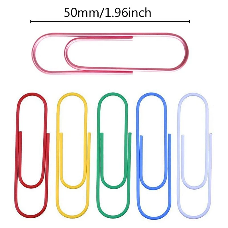 

Pack of 300 Paper Clips Assorted Colours Large Paper Clips Colourful Metal Clip for Paper Files 6 Colours 50 mm