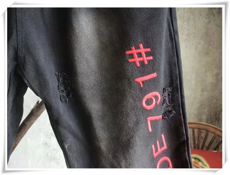 

LYUZHE Vintage Stitching Color Women Pants 2021 Summer Letter Embroidery Harem Pants Distressed Ankle-Length Pants Black QDY220