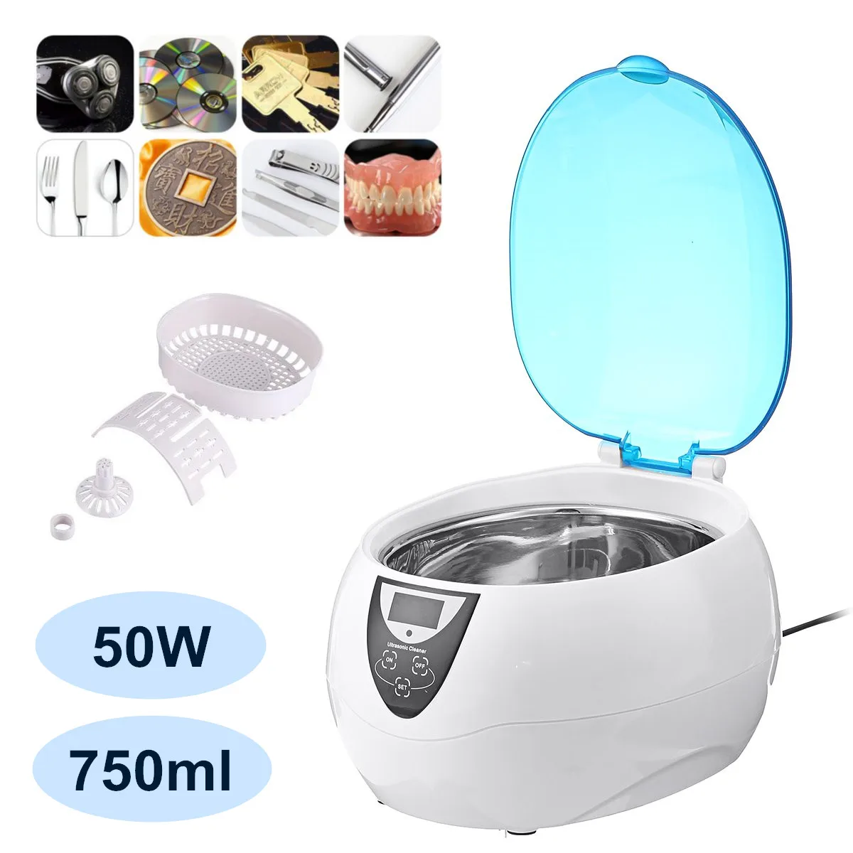 

50W 750ml Ultrasonic Cleaner Bath Jewelry Parts Glasses Manicure Stones Cutters Dental Razor Brush Ultrasound Sonic Cleaner