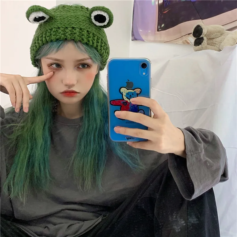 Зимние Головные уборы Skullies 2020 для женщин шляпа лягушки вязаная шапочка Костюм