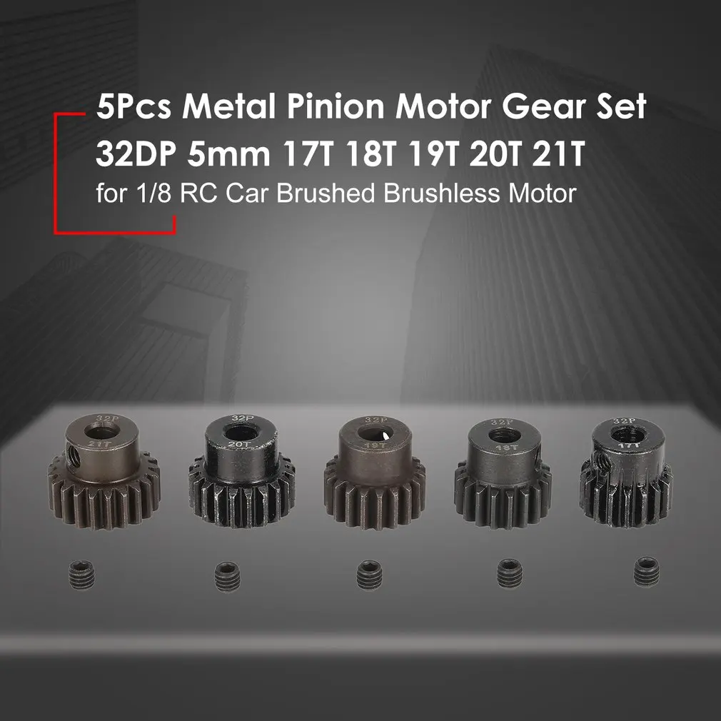 

High Quality 32DP 3.175mm 5mm 12T 13T 14T 15T 16T Pinion Motor Gear Set for 1/8 1/10 RC Car Brushed Brushless Motor