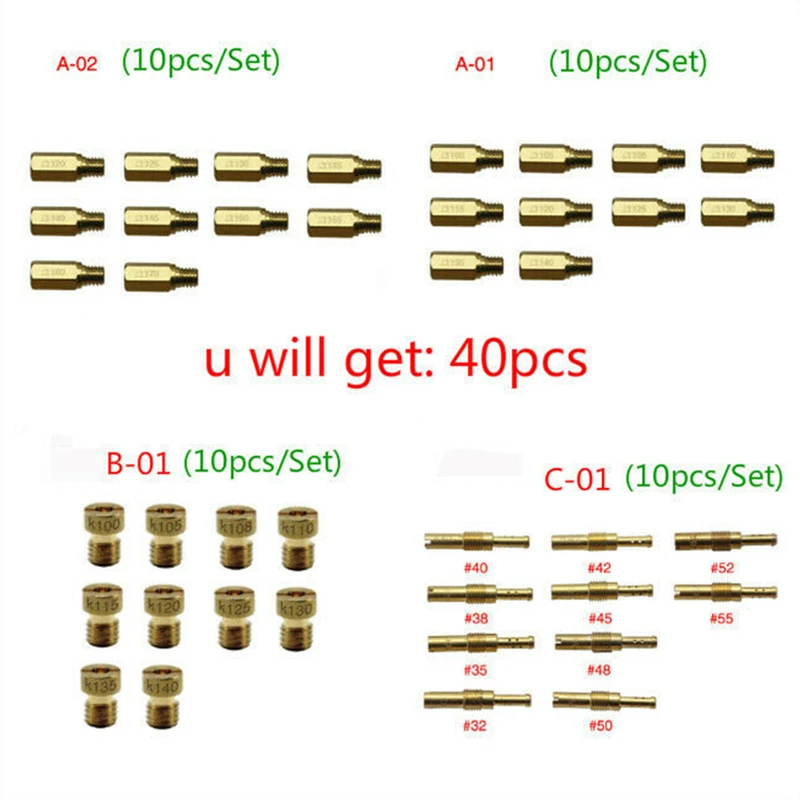 40 шт. металлический медный карбюратор основной струй + медленный пилотный набор