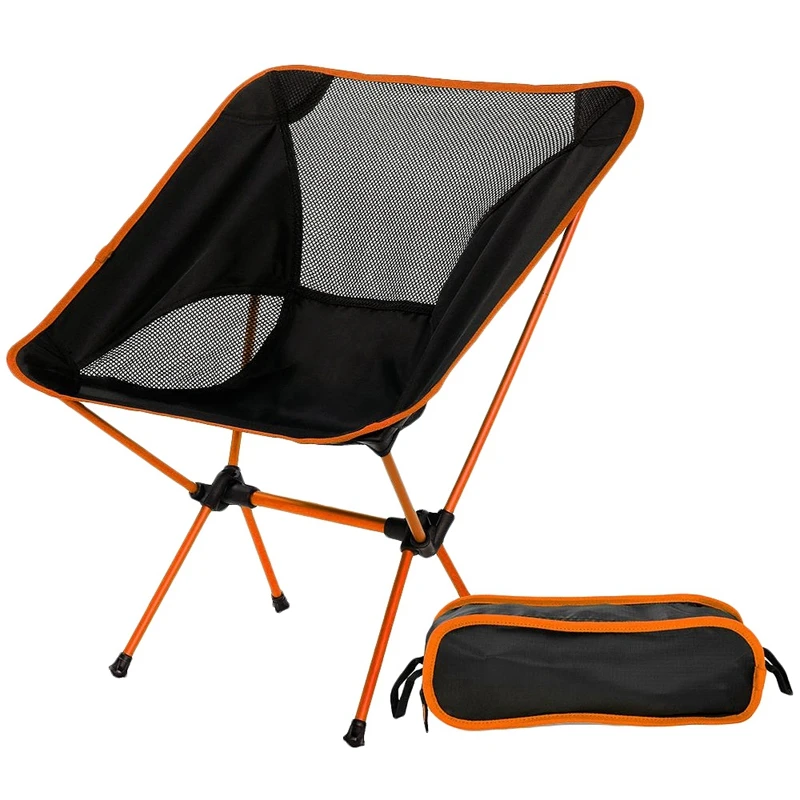 저렴한 2Pcs 초경량 접이식 의자 휴대용 비치 일광욕 피크닉 바베큐 캠핑 의자-오렌지 & 스카이 블루