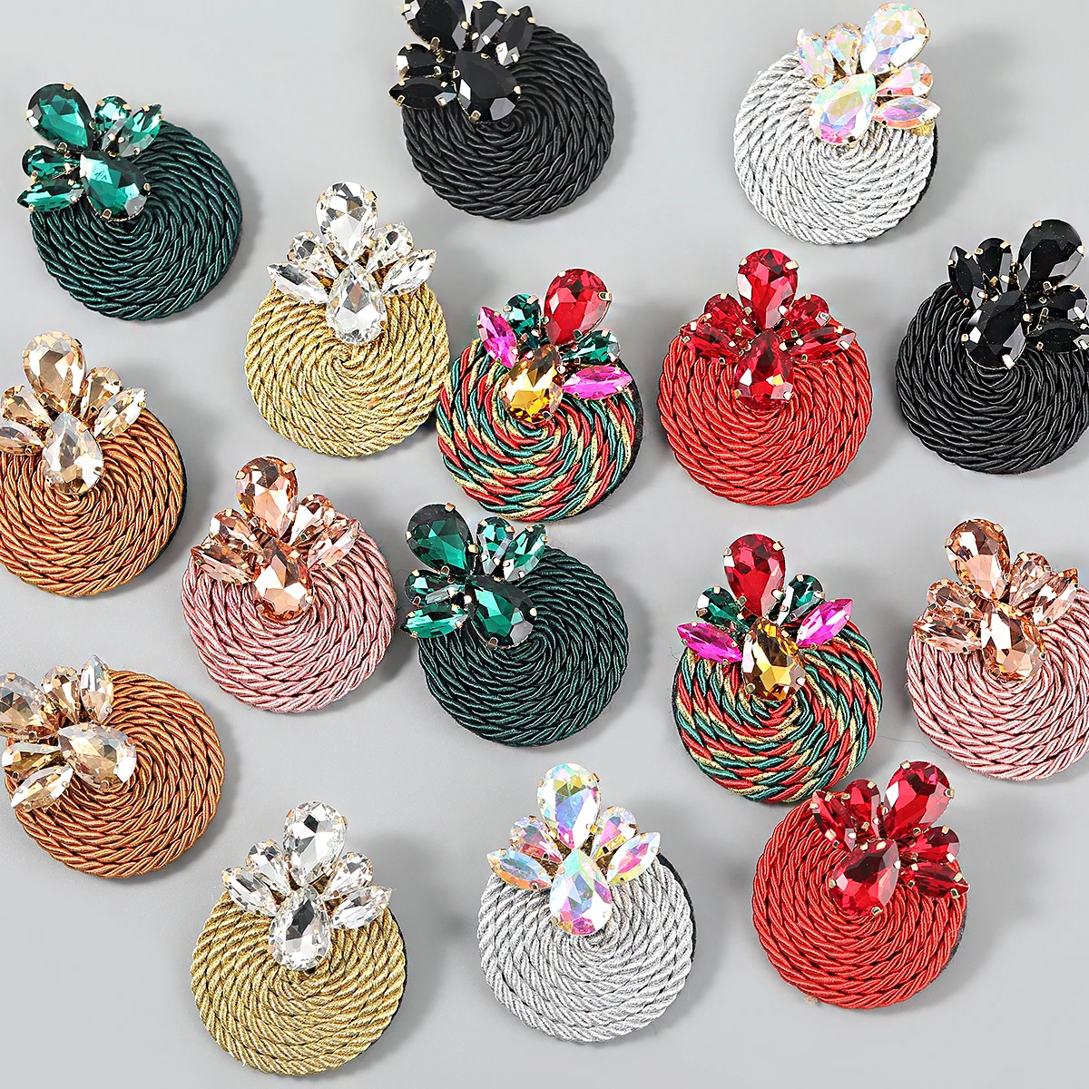 

2021 Autumn Metallic Nylon String Glass Round Earrings Casual Party Popular Dangle Earrings Women's Charm Statement Earrings