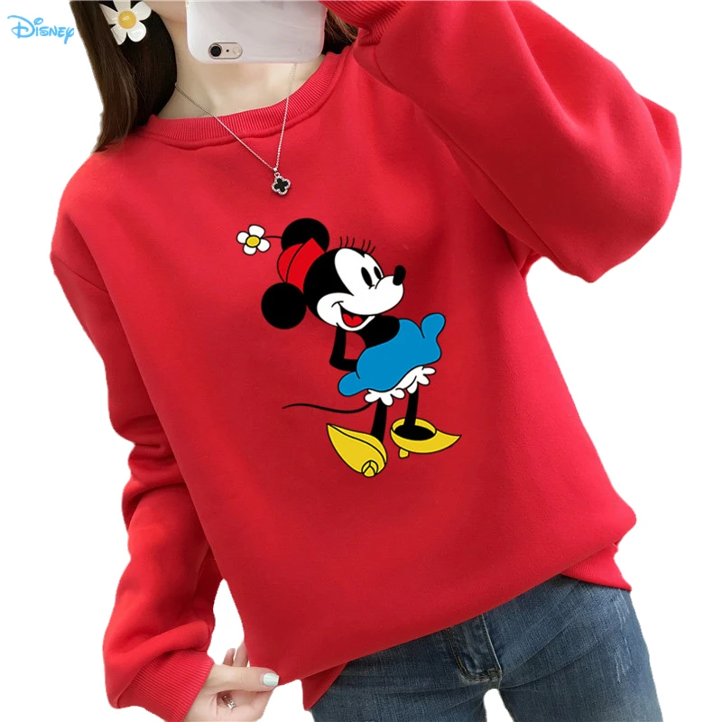 Disney-Sudadera con capucha de Minnie House para mujer, suéter grueso y cálido de manga larga y cuello redondo, ropa coreana, Kawaii