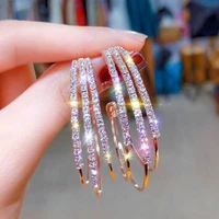 new fashion luxury round geometric earrings female crystal c shaped rhinestone earrings simple fashion party jewelry gift