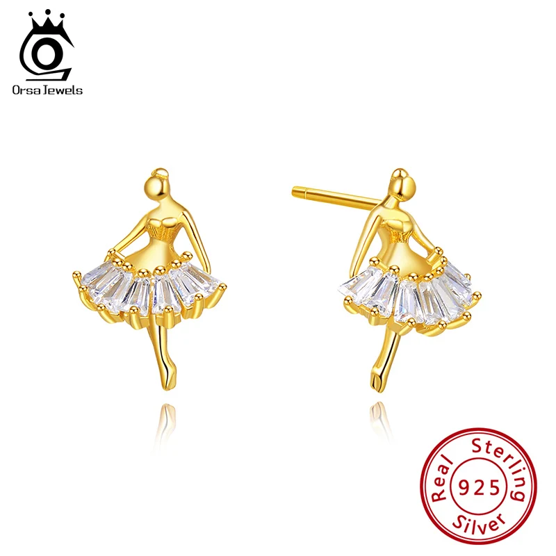 ORSA JEWELS, Чистое Серебро S925 пробы, серьги-гвоздики для балета, АААА, кубический циркон, Женский балетник, модное ювелирное изделие SE181