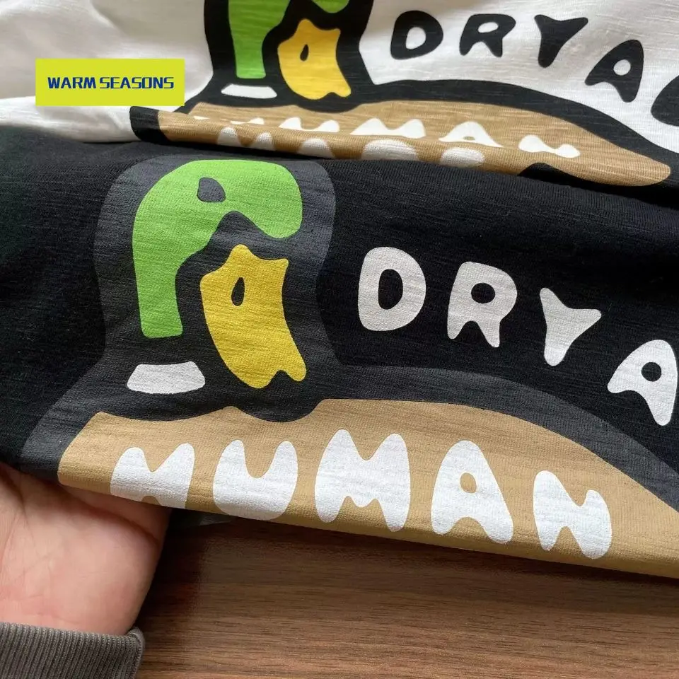 

European and American Trendy Duck Men and Women Japanese Couple Cylinder Slub Cotton Short Sleeve T-shirt