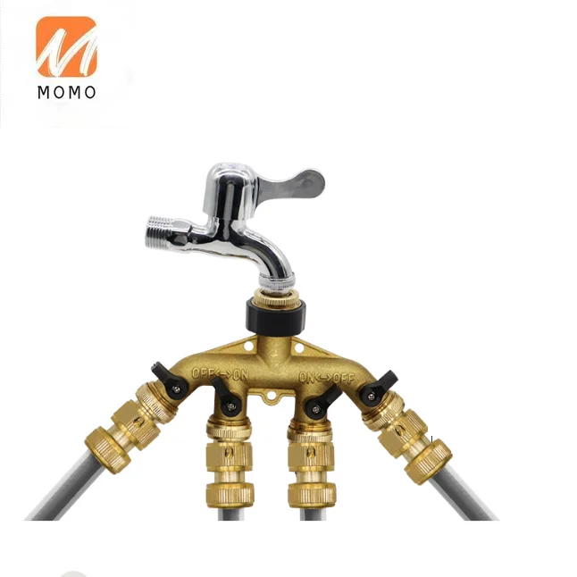 

Garden 4-Way Hose Connector Water Brass Manifold With Ball Valve