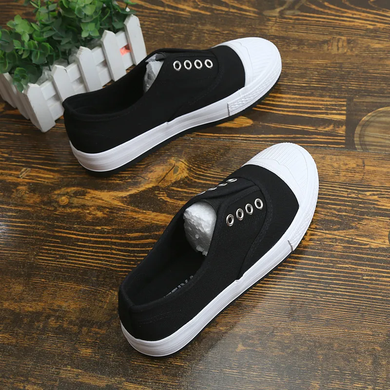 Женские парусиновые кроссовки с толстой подошвой осенние модные белого/черного