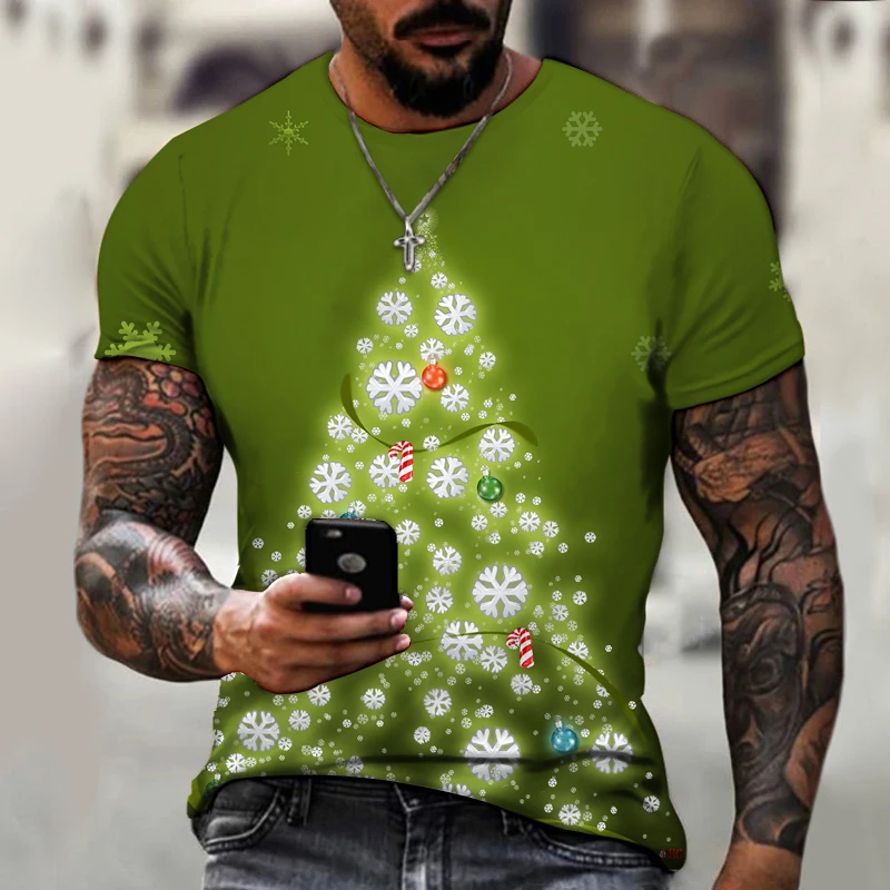 Новая зимняя мужская футболка брендовый дизайн Санта-Клаус Рождественская елка