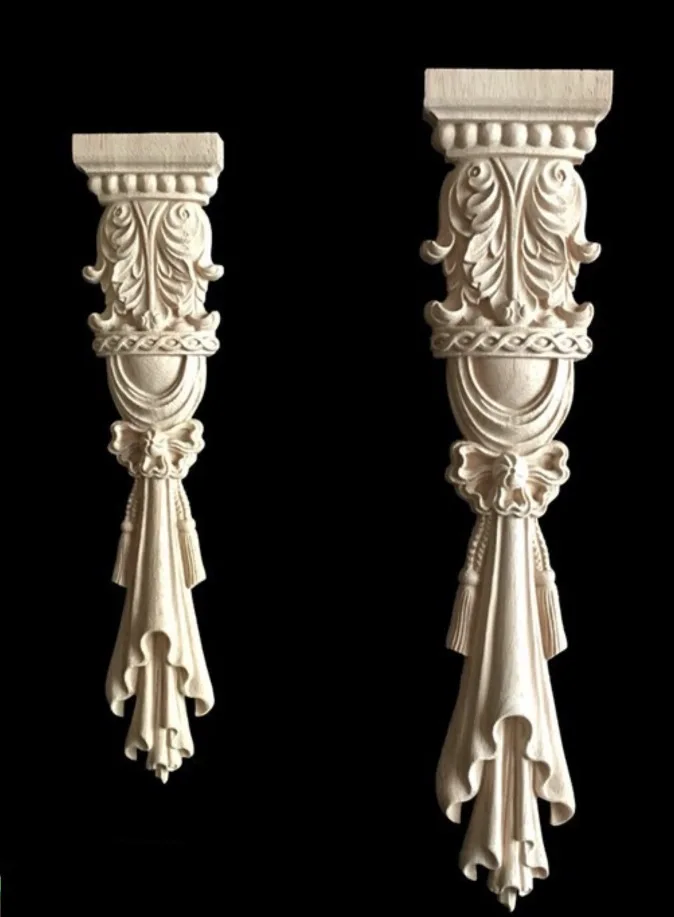 2Pieces 38x8cm European Style Furniture Stigma Rome Column Carved Wood Decoration