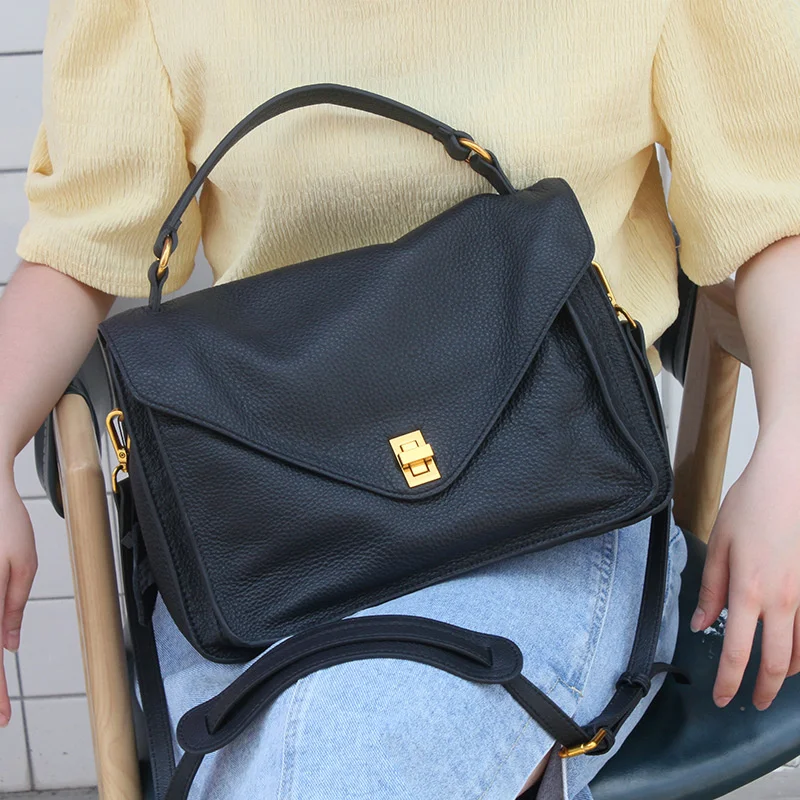 

Soft cow leather simple postman's bag