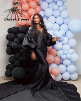 black aso ebi v neck arabic evening dresses long dubai vestidos de fiesta beaded special design formal dress woman party