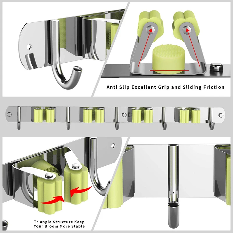 

Bathroom Broom Mop Hook Organizer Wall Mount Garden Storage Hanger With 4 Racks 5 Hooks For Kitchen And Garden