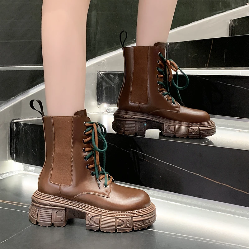 

Женские Кожаные Ботинки Martin 2022, зимние мотоциклетные ботинки на шнуровке, женские массивные кроссовки в британском стиле, женские ботильон...