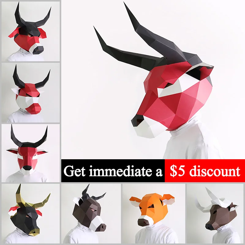 

Коллекция Bull, маска скота, бумажная модель, 3D Бумажная поделка, художественный костюм для вечерние, косплей, ручная работа, сделай сам, игруш...