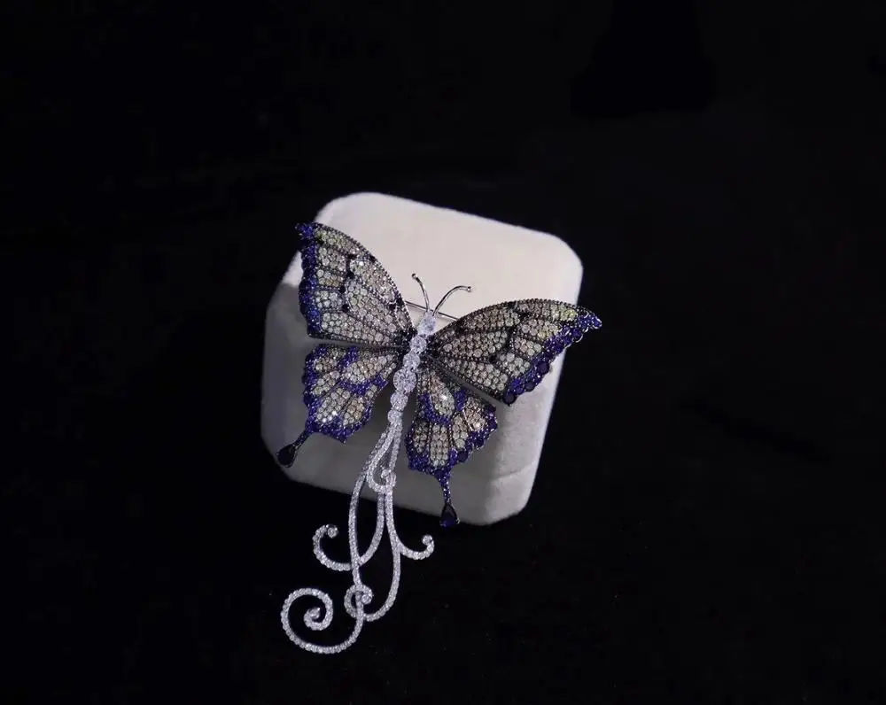 

high quality 925 sterling silver with cubic zircon butterfly brooch insect fine women jewelry 59*72MM free shipping romantic