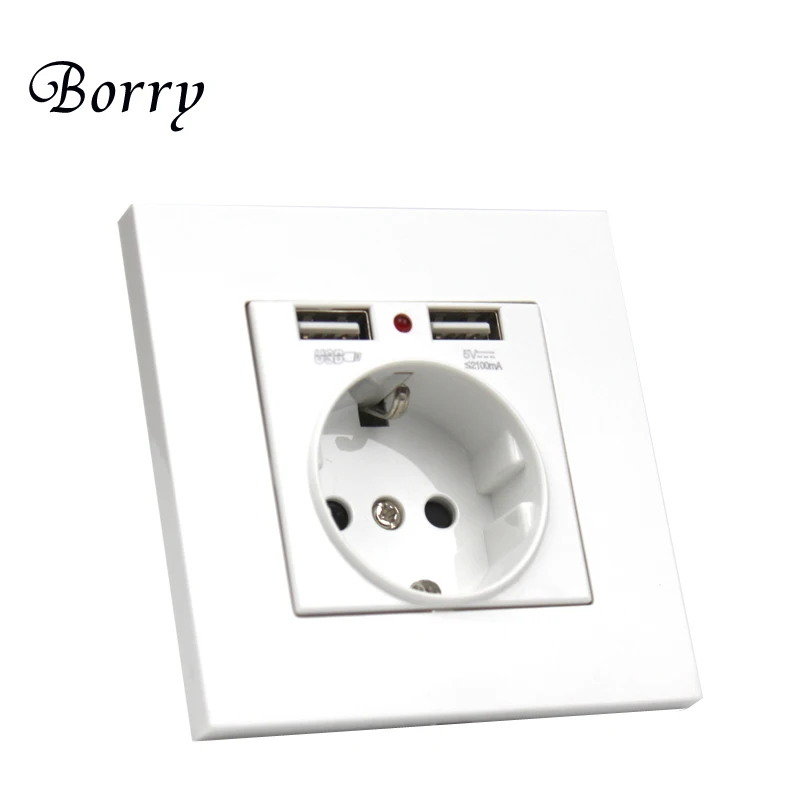 Настенная электронная розетка стандарта ЕС с двумя домашними usb-разъемами