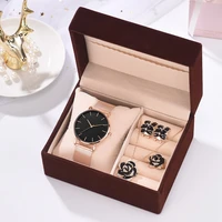5pcsset gift box packaging fashion watches rose necklaces rings earrings womens watch sets