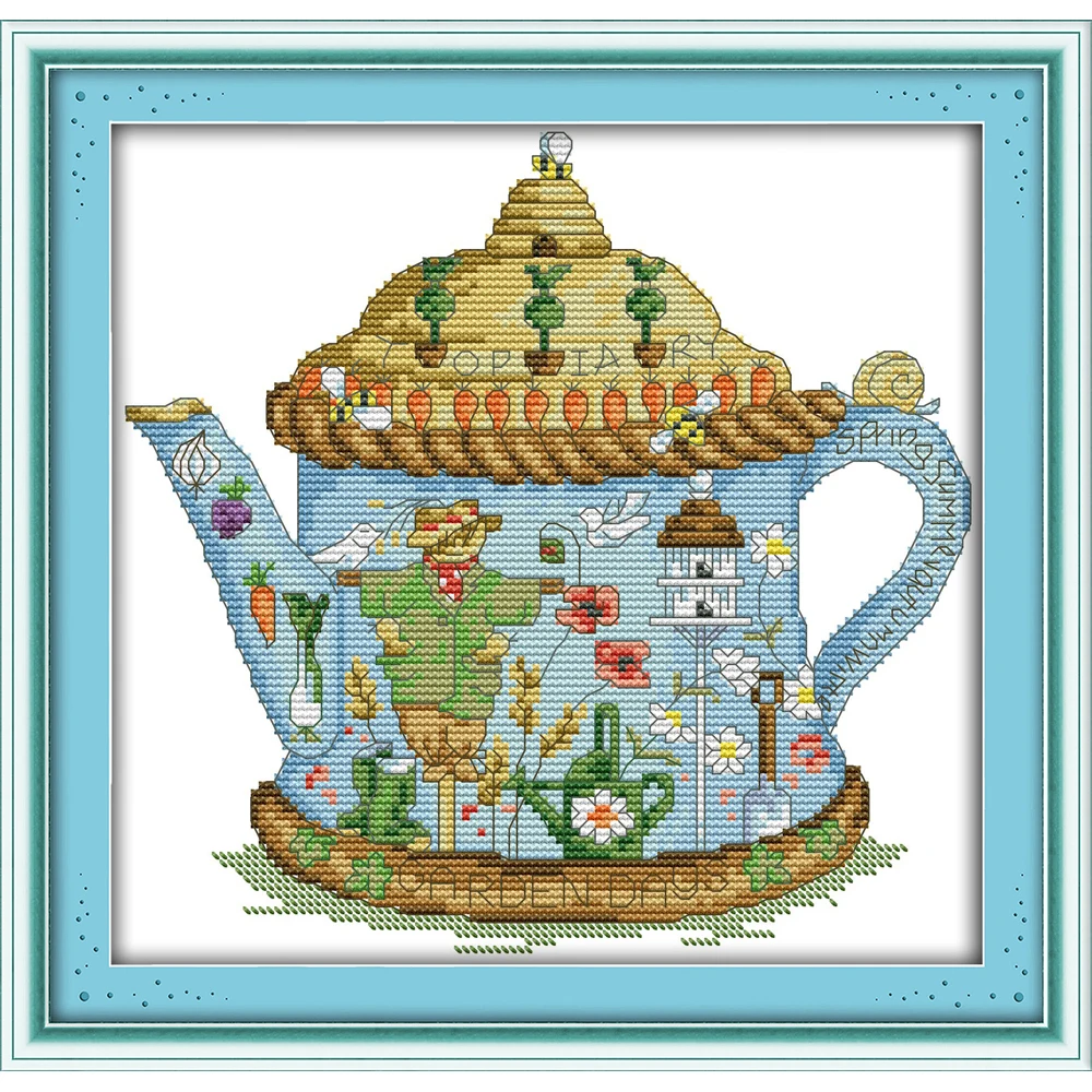 

Joy Sunday The Scarecrow Teapot Chinese Cross Stitch Kits Ecological Cotton Clear Stamped Printed 14 11CT DIY Wedding Decoration