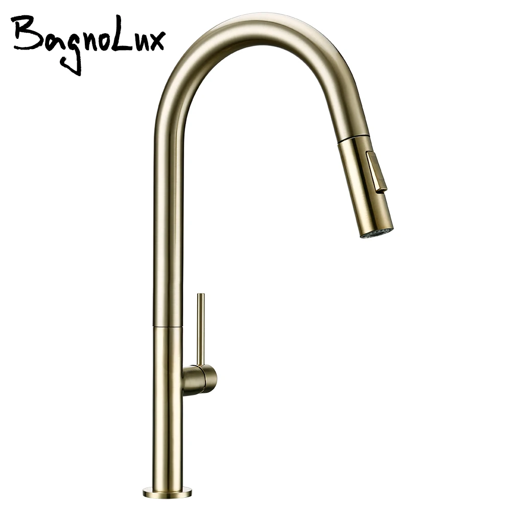 Brass Brushed Gold Black 360 Oegree Rotation kitchen Hot And Cold Water Sink Taps Pull Out Spout Kitchen Faucet