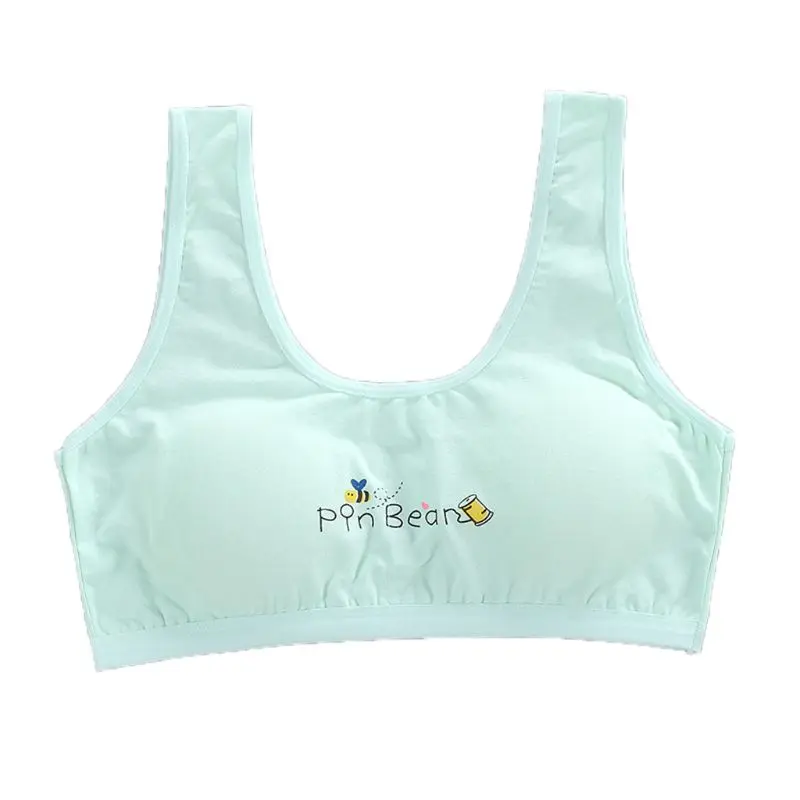 

Girl Racerback Cotton Sport Training Bra Letter Print Wide Strap Underwear Bralette Seamless Layered Crop Top