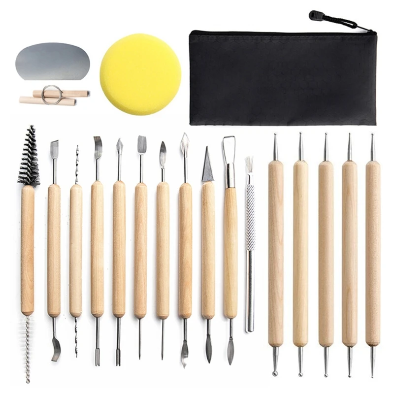 

20 Pcs Ceramic Clay Tools Set Plasticine Pen Pottery Puncher Sculpting Kit Modeling Cutting Tools Set with Wooden Handle Ball St