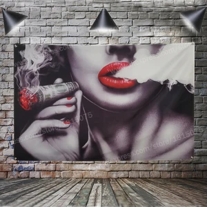 Флаг для курения с красным ртом, баннер для привлекательной леди, украшение для дома, подвесной флаг с 4 втулками в углах, 3*5 футов, 144 см * 96 см