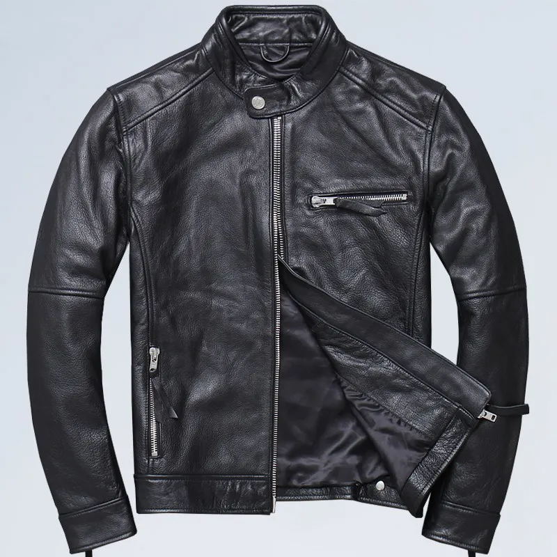 

Vintage Brown 2020 Men American Biker's Leather Jacket Large Size 5XL Genuine Cowhide Autumn Slim Fit Motorcycle Leather Coat