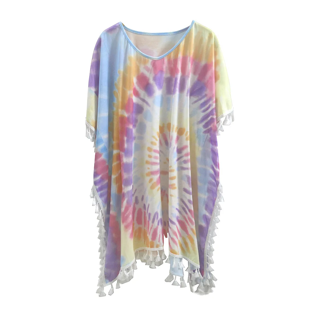 

2021 New Chiffon Tassels Beach Wear Women Swimsuit Cover Up Swimwear Bathing Suits Summer Mini Dress Loose Solid Pareo Cover Ups