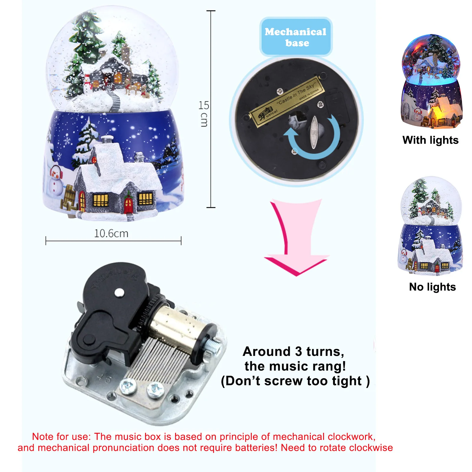 

Christmas Snowhouse Crystal Ball 32 Music Box With Light Rotate Rotatable Luminous Automatic Snow Eight Sound Snow Globe Box