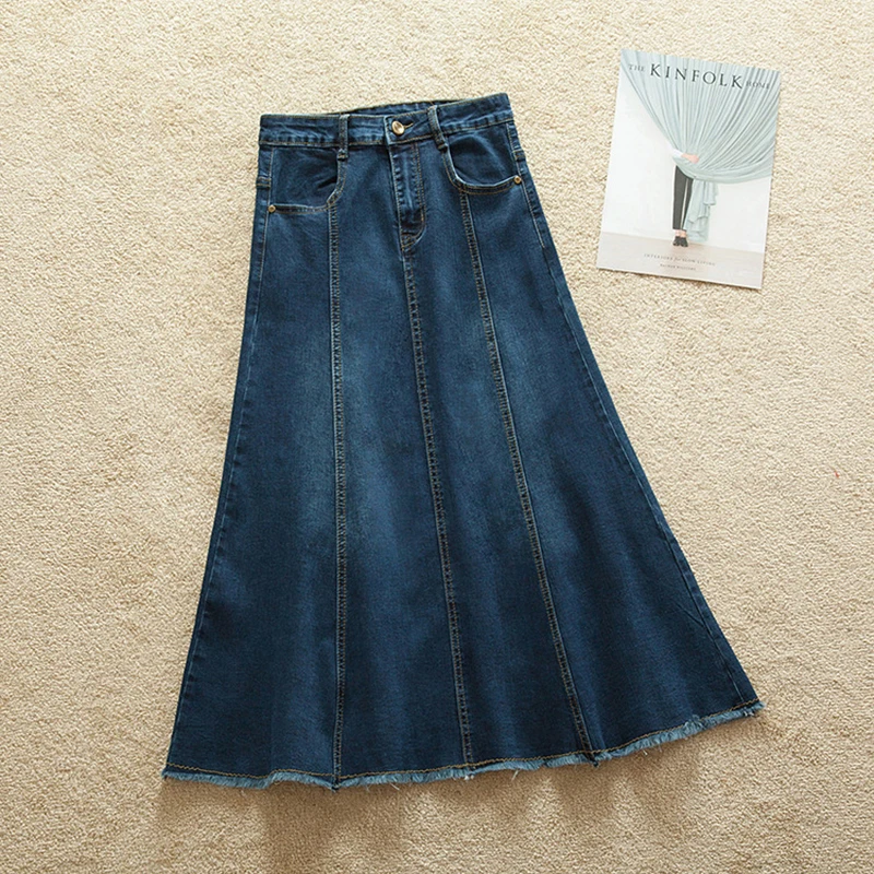 2019 Весенняя женская джинсовая юбка с высокой талией Повседневная Длинная