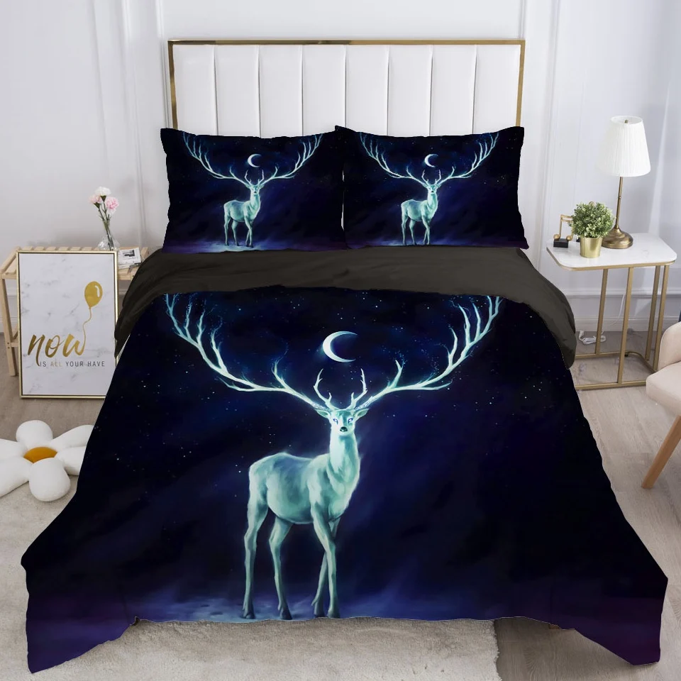 

3D Duvet Cover Set Bedding Sets Double King Blanket Quilt Cover elk Bedclothes Bed Linings Dream Animal EUR UK Size 2-3pcs/set