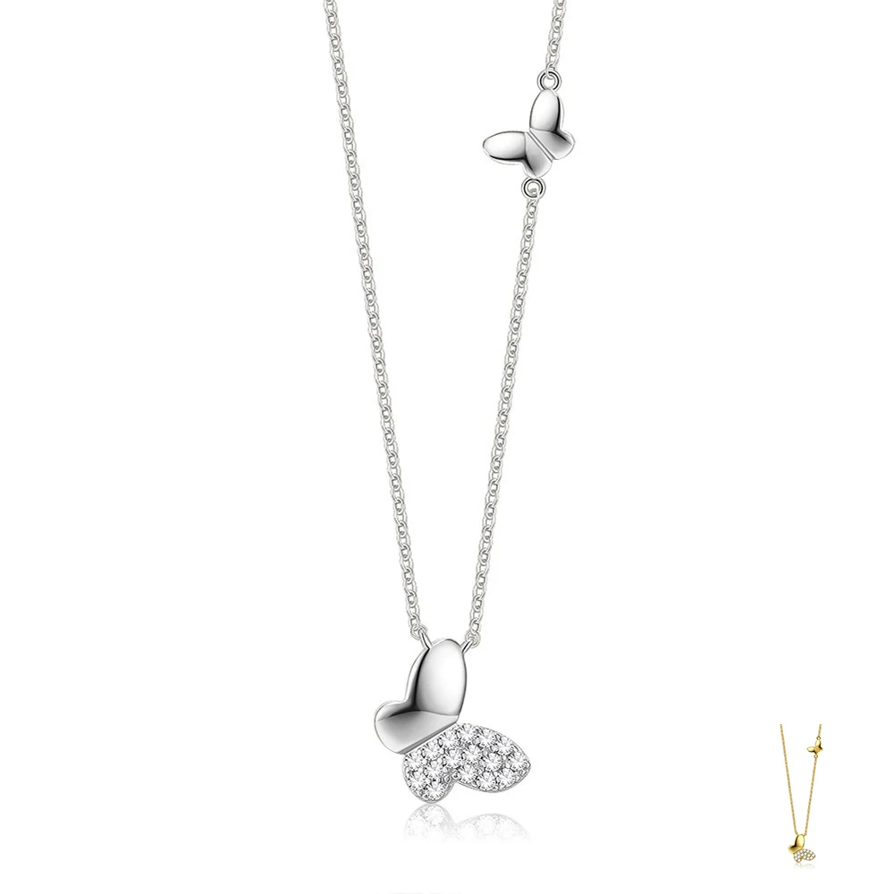 

S925 Sterling Silver Necklace For Women Double Butterfly Shaped Pendant Necklace Fine Silver 925 Jewelry Accessories Butterfly