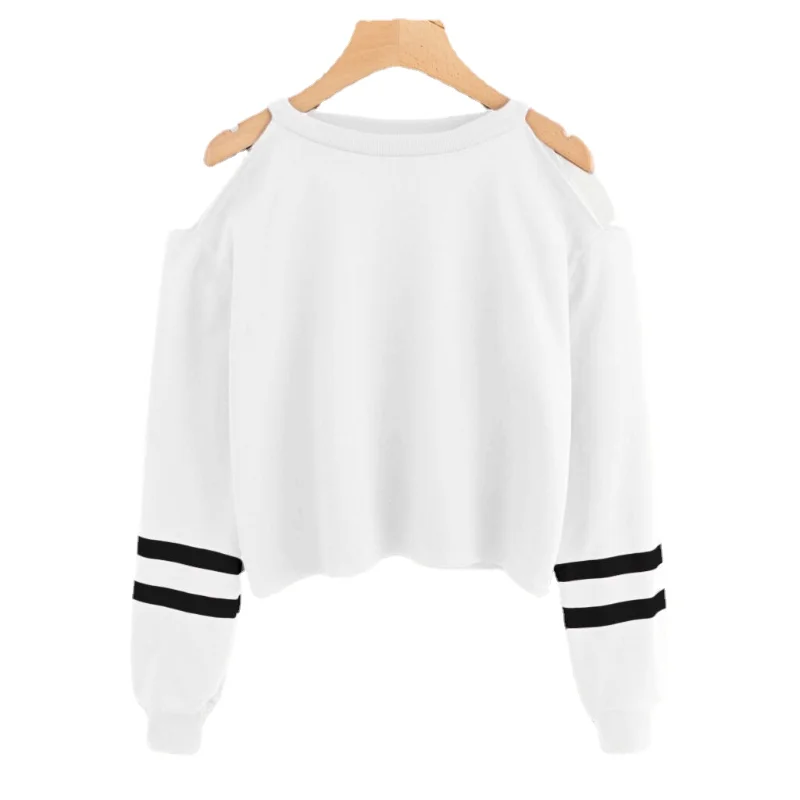 

Autumn Pop Round Neck Sexy Off Shoulder Short Long Sleeve Two Bar Printed Women's T-shirt