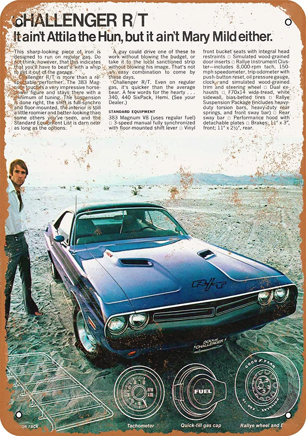 

8*12 металлический знак 1971 Dodge Challenger R/T винтажный вид