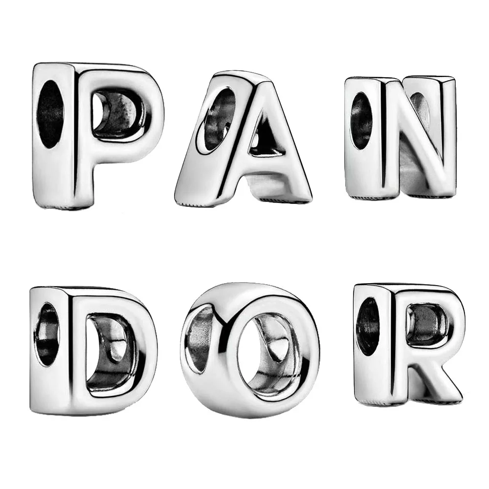 

925 Sterling Silver Beads Alphabet Letter Charms Fit Original Pandora Bracelets Women DIY Jewelry gift